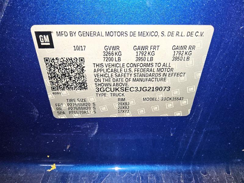 2018 Chevrolet Silverado მანქანა იყიდება აუქციონზე, vin: 3GCUKSEC3JG219073, აუქციონის ნომერი: 78626775