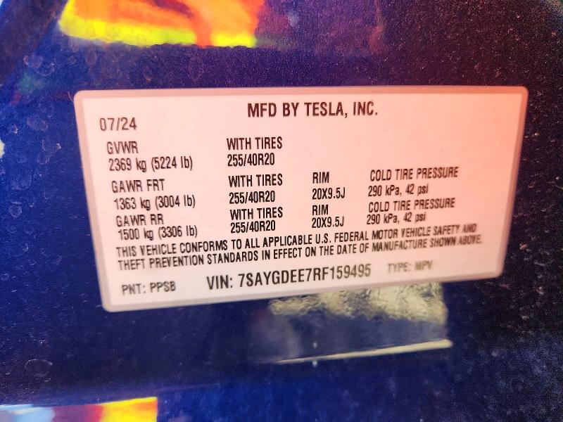 78834325 :رقم المزاد ، 7SAYGDEE7RF159495 vin ، 2024 Tesla Model Y مزاد بيع