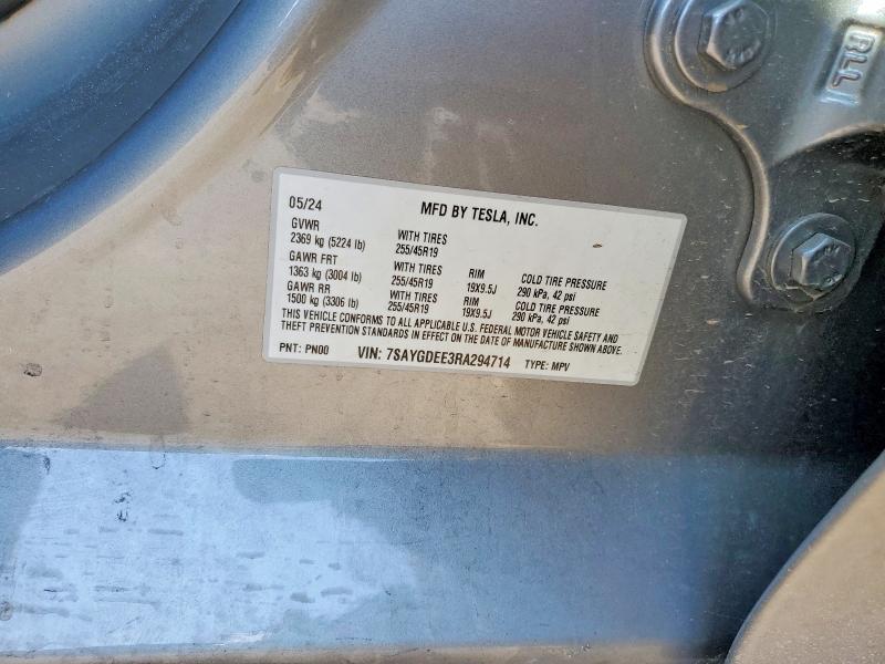 2024 Tesla Model Y მანქანა იყიდება აუქციონზე, vin: 7SAYGDEE3RA294714, აუქციონის ნომერი: 75956055