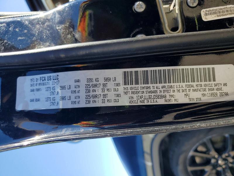 Продаж на аукціоні авто 2018 Jeep Cherokee, vin: 1C4PJLLB2JD583840, номер лоту: 78112375