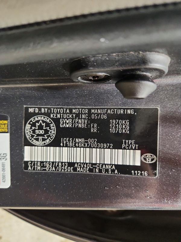 2007 Toyota Camry მანქანა იყიდება აუქციონზე, vin: 4T1BE46KX7U030972, აუქციონის ნომერი: 74790495