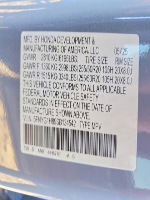 76439545 :رقم المزاد ، 5FNYG1H89SB134542 vin ، 2025 Honda Pilot مزاد بيع