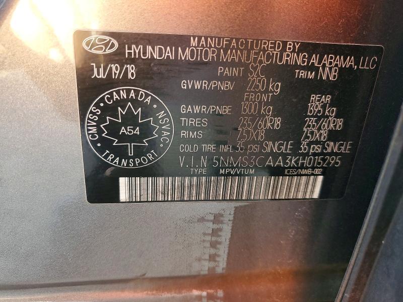 Продаж на аукціоні авто 2019 Hyundai Santa Fe, vin: 5NMS3CAA3KH015295, номер лоту: 79000345