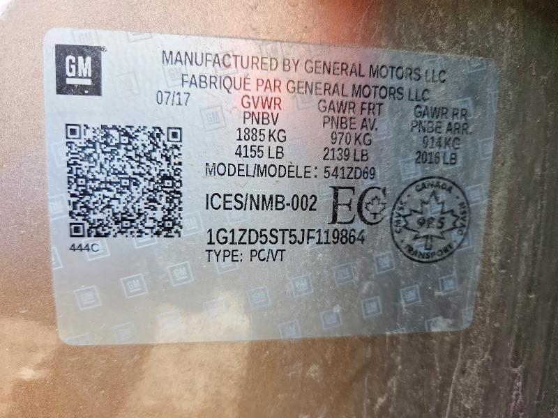Aukcja sprzedaży 2018 Chevrolet Malibu, vin: 1G1ZD5ST5JF119864, numer aukcji: 75962025