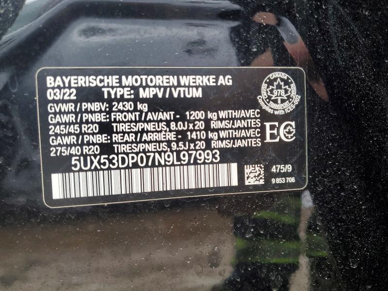 2022 Bmw X3 მანქანა იყიდება აუქციონზე, vin: 5UX53DP07N9L97993, აუქციონის ნომერი: 77510655