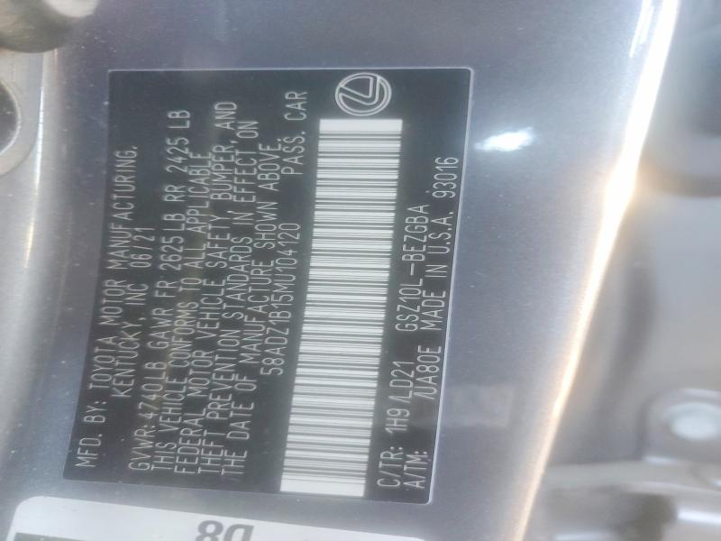 Продаж на аукціоні авто 2021 Lexus Es, vin: 58ADZ1B15MU104120, номер лоту: 78592255