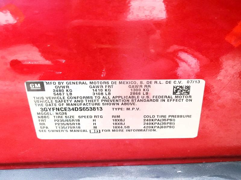 77185635 :رقم المزاد ، 3GYFNCE34DS653813 vin ، 2013 Cadillac Srx مزاد بيع