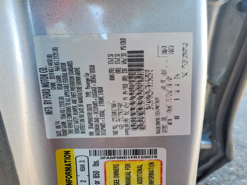 2015 Ford Fusion მანქანა იყიდება აუქციონზე, vin: 3FA6P0HD1FR150078, აუქციონის ნომერი: 79295665
