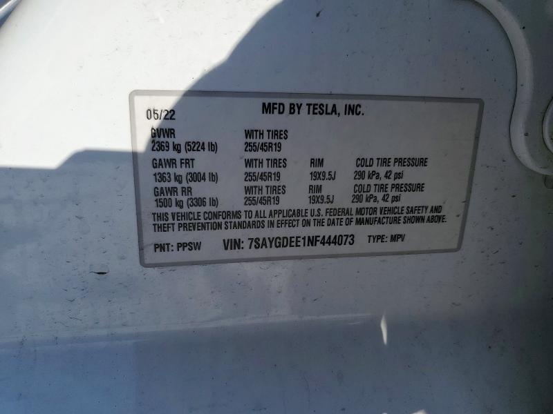 Продажа на аукционе авто 2022 Tesla Model Y, vin: 7SAYGDEE1NF444073, номер лота: 78156775