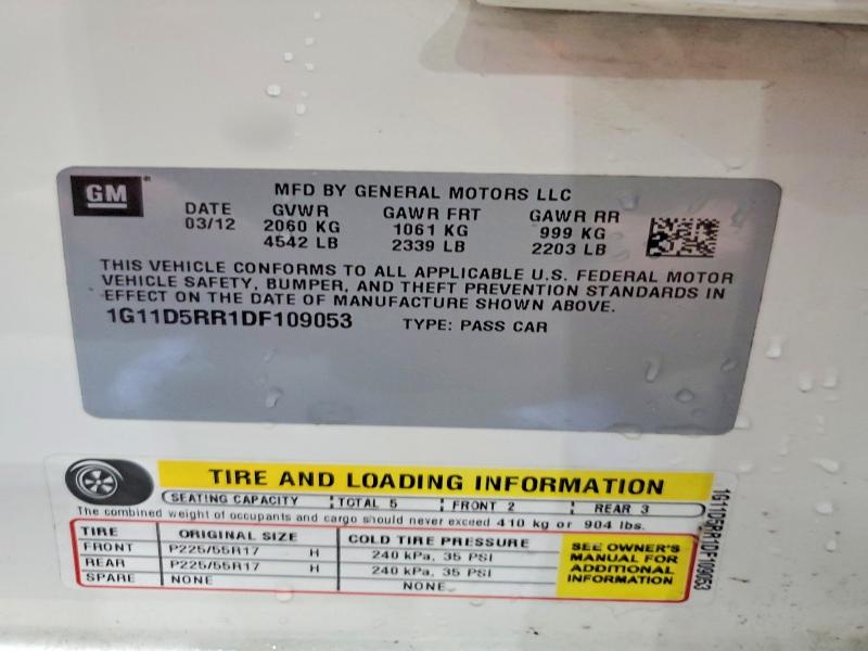 75981955 :رقم المزاد ، 1G11D5RR1DF109053 vin ، 2013 Chevrolet Malibu مزاد بيع