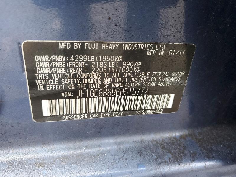 Продаж на аукціоні авто 2011 Subaru Impreza, vin: JF1GE6B69BH515772, номер лоту: 77654975