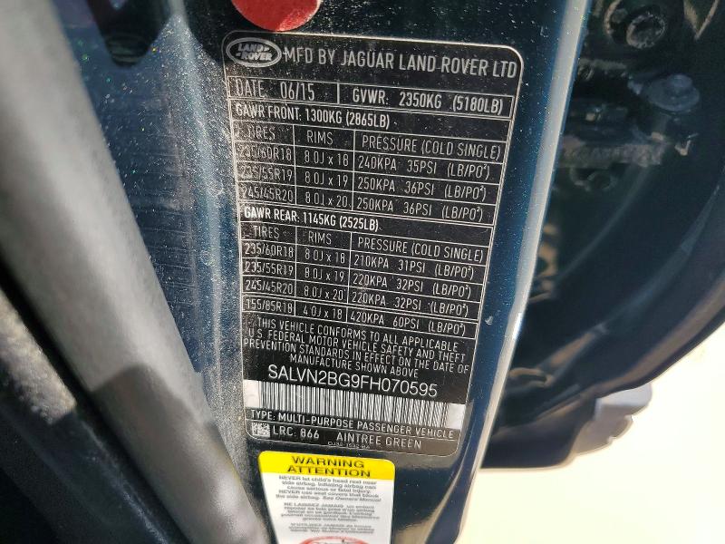 76192725 :رقم المزاد ، SALVN2BG9FH070595 vin ، 2015 Land Rover Range Rove مزاد بيع