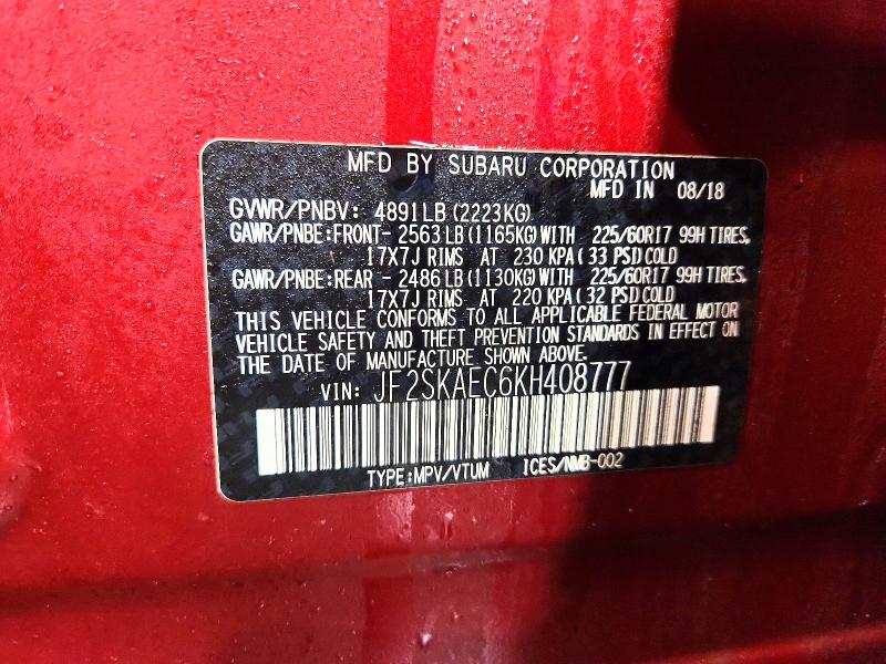 Продажа на аукционе авто 2019 Subaru Forester, vin: JF2SKAEC6KH408777, номер лота: 76468635