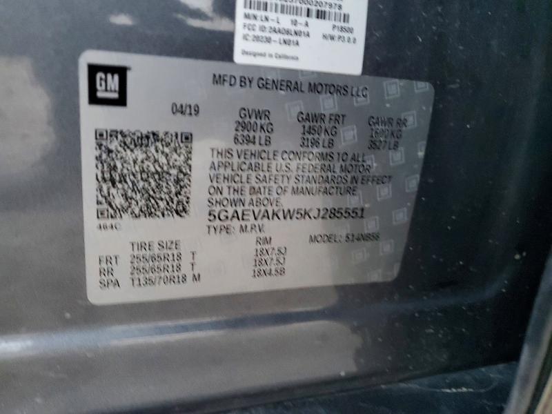 2019 Buick Enclave მანქანა იყიდება აუქციონზე, vin: 5GAEVAKW5KJ285551, აუქციონის ნომერი: 76271325