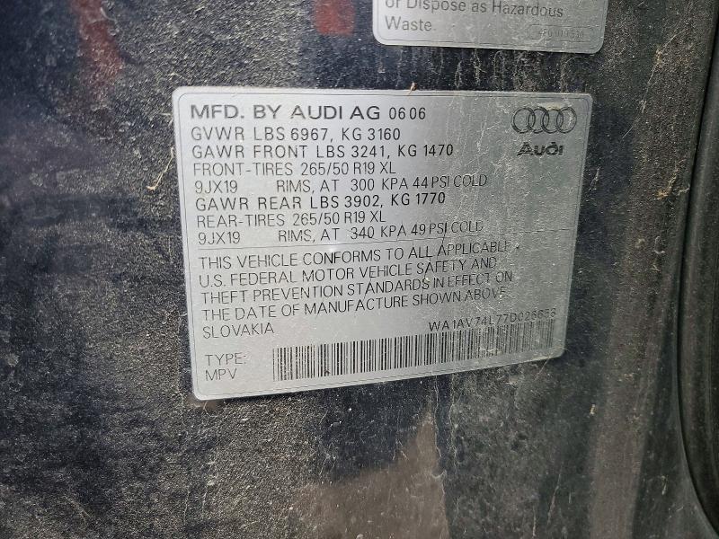 Aukcja sprzedaży 2007 Audi Q7 4.2 Qua, vin: WA1AV74L77D026658, numer aukcji: 75274295