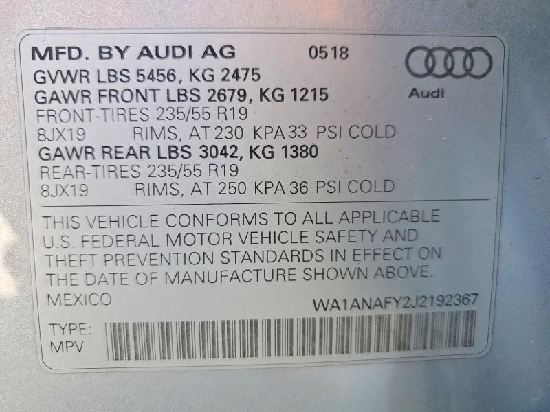 Продажа на аукционе авто 2018 Audi Q5, vin: WA1ANAFY2J2192367, номер лота: 78412695