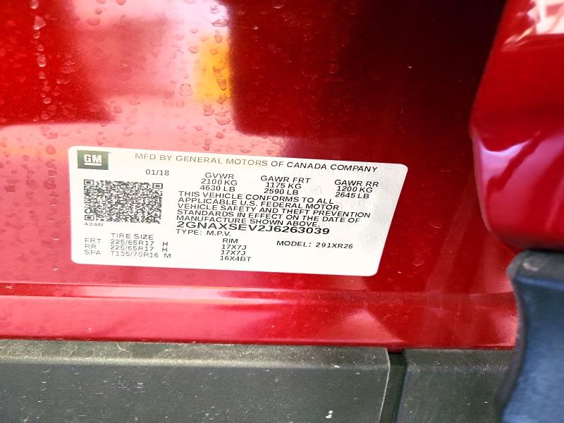 Aukcja sprzedaży 2018 Chevrolet Equinox, vin: 2GNAXSEV2J6263039, numer aukcji: 78782105