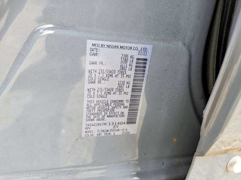 75193165 :رقم المزاد ، 5N1AZ2BS7PC131404 vin ، 2023 Nissan Murano Sv مزاد بيع
