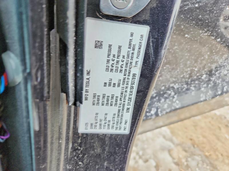 2025 Tesla Model 3 მანქანა იყიდება აუქციონზე, vin: 5YJ3E1EA1SF937899, აუქციონის ნომერი: 75794985