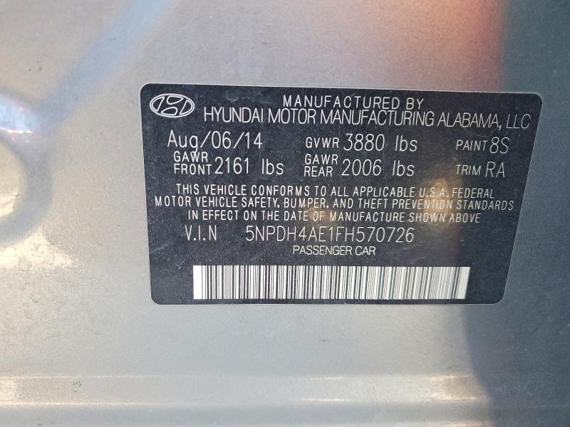 2015 Hyundai Elantra მანქანა იყიდება აუქციონზე, vin: 5NPDH4AE1FH570726, აუქციონის ნომერი: 78606275