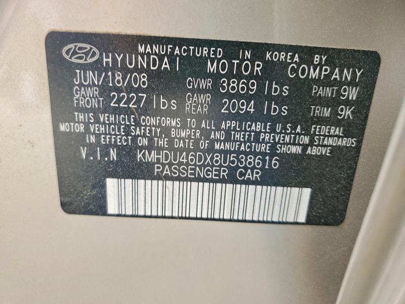 Продажа на аукционе авто 2008 Hyundai Elantra, vin: KMHDU46DX8U538616, номер лота: 78858085