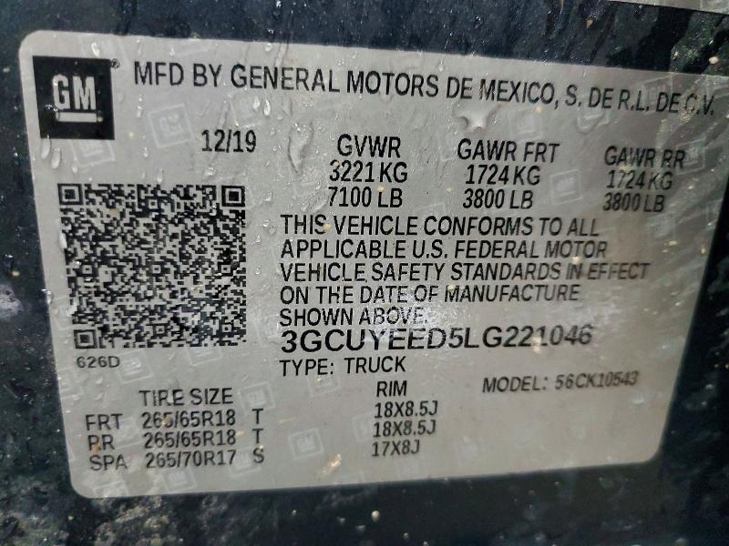 Aukcja sprzedaży 2020 Chevrolet Silverado, vin: 3GCUYEED5LG221046, numer aukcji: 75988945