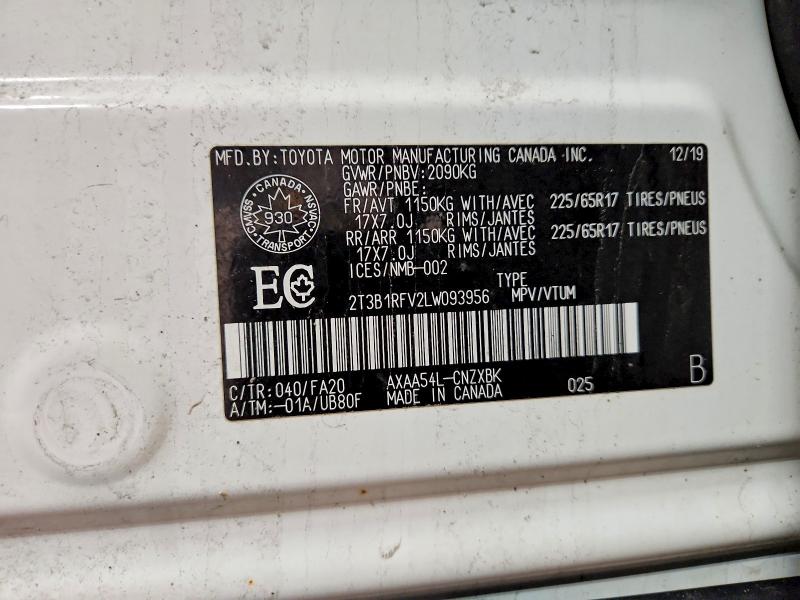 Aukcja sprzedaży 2020 Toyota Rav4, vin: 2T3B1RFV2LW093956, numer aukcji: 73187675