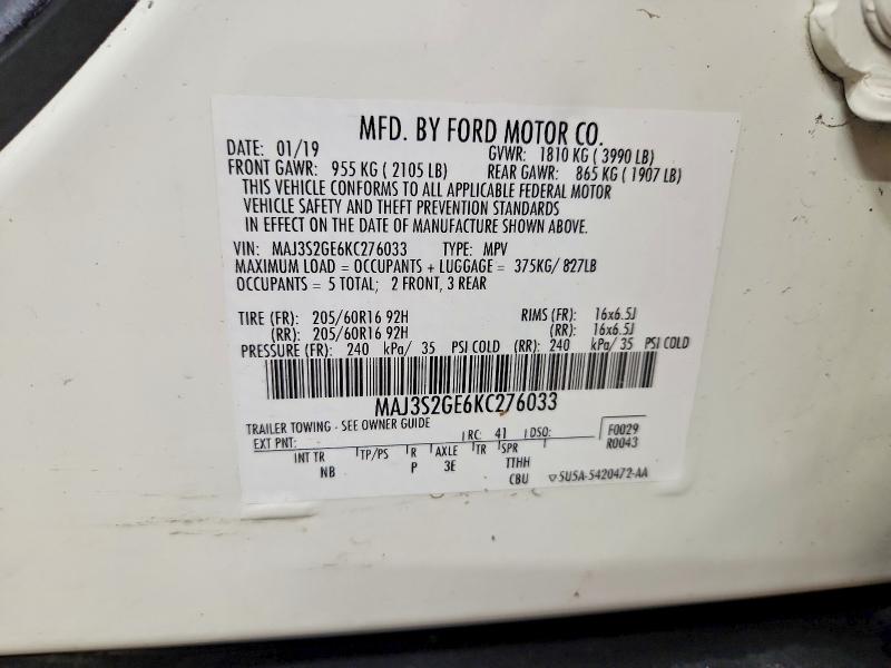Продажа на аукционе авто 2019 Ford Ecosport, vin: MAJ3S2GE6KC276033, номер лота: 75965355