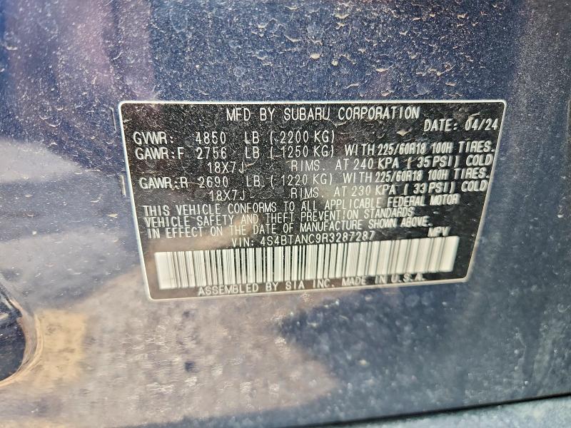 77647705 :رقم المزاد ، 4S4BTANC9R3287287 vin ، 2024 Subaru Outback مزاد بيع