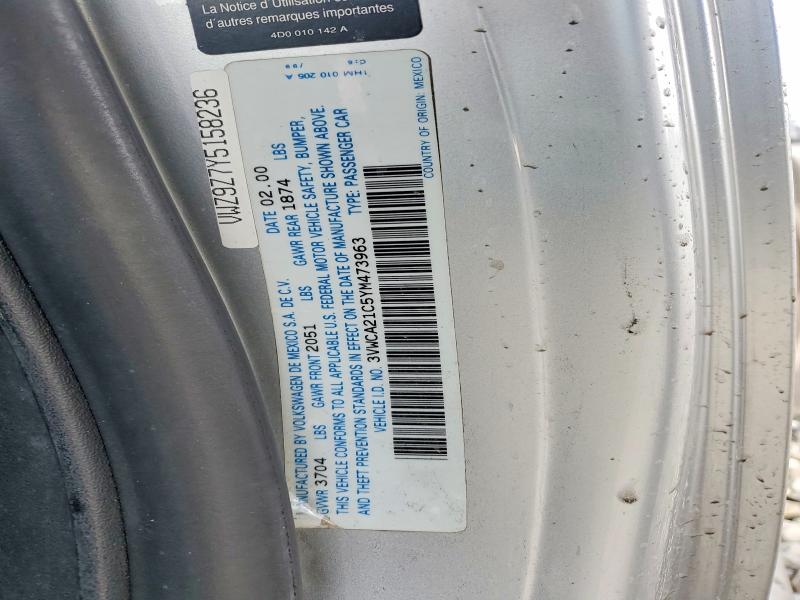 76661525 :رقم المزاد ، 3VWCA21C5YM473963 vin ، 2000 Volkswagen New Beetle مزاد بيع