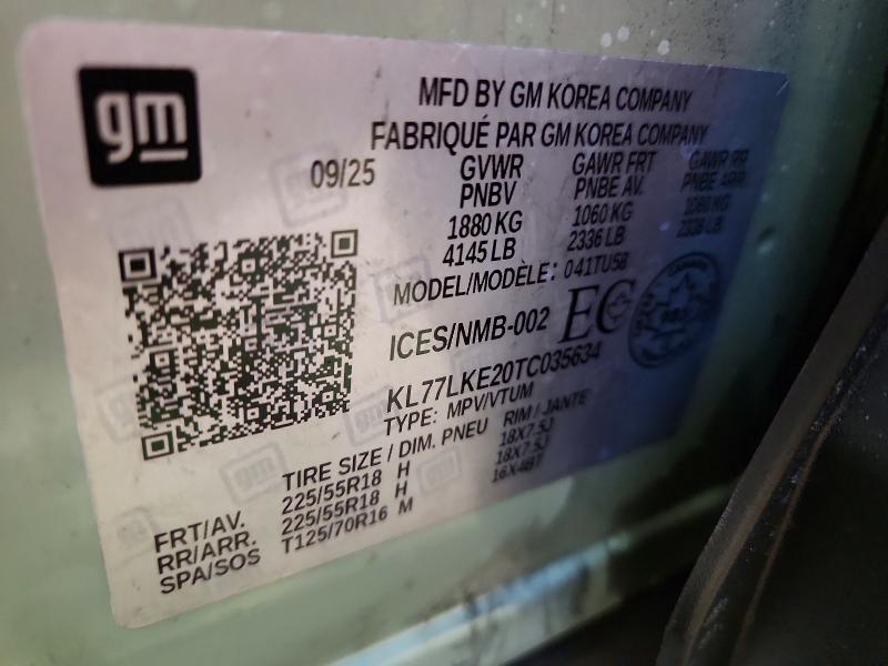 Aukcja sprzedaży 2026 Chevrolet Trax, vin: KL77LKE20TC035634, numer aukcji: 78250895