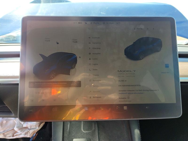 77370045 :رقم المزاد ، 7SAYGDEE4NA007570 vin ، 2022 Tesla Model Y مزاد بيع