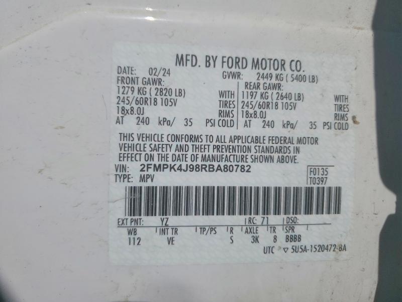 2024 Ford Edge მანქანა იყიდება აუქციონზე, vin: 2FMPK4J98RBA80782, აუქციონის ნომერი: 79237425
