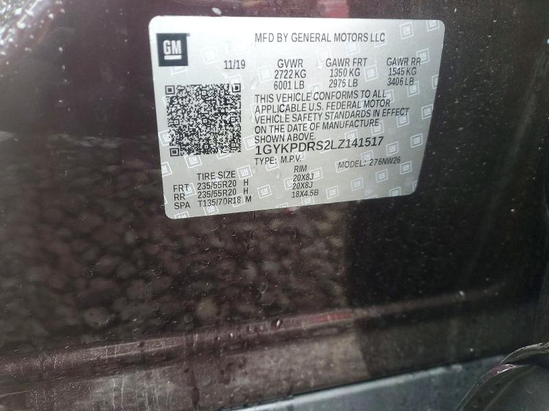 76777975 :رقم المزاد ، 1GYKPDRS2LZ141517 vin ، 2020 Cadillac Xt6 مزاد بيع