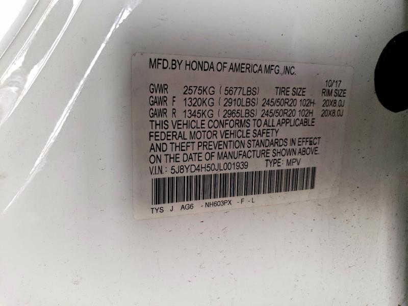 Aukcja sprzedaży 2018 Acura Mdx, vin: 5J8YD4H50JL001939, numer aukcji: 78442515