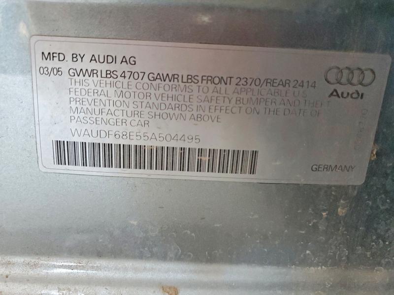 2005 Audi A4 მანქანა იყიდება აუქციონზე, vin: WAUDF68E55A504495, აუქციონის ნომერი: 75982705