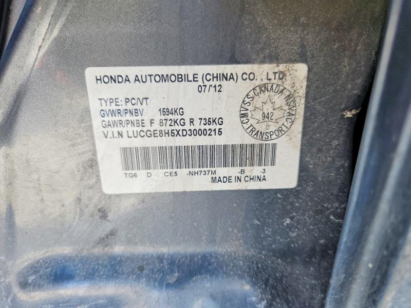 Aukcja sprzedaży 2013 Honda Fit, vin: LUCGE8H5XD3000215, numer aukcji: 77927715