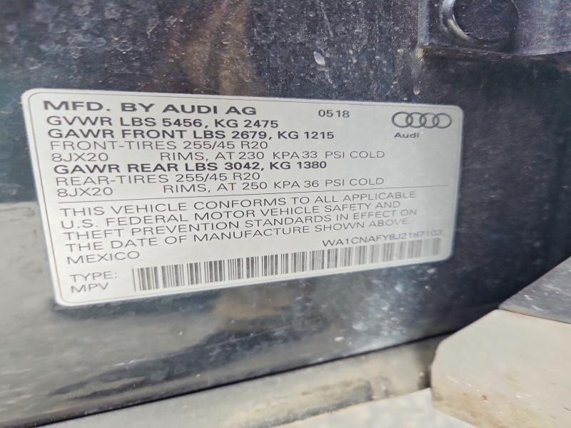 Aukcja sprzedaży 2018 Audi Q5, vin: WA1CNAFY8J2187103, numer aukcji: 78720265