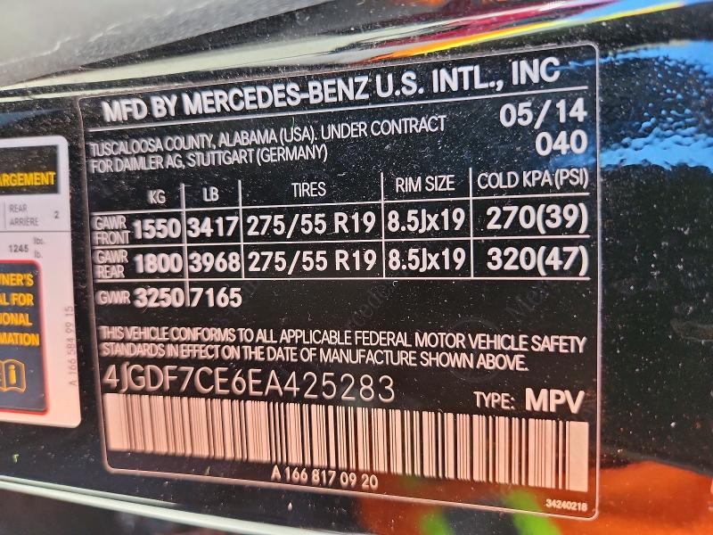 Aukcja sprzedaży 2014 Mercedes-benz Gl, vin: 4JGDF7CE6EA425283, numer aukcji: 76209295