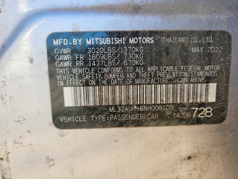Продаж на аукціоні авто 2022 Mitsubishi Mirage, vin: ML32AUHJ6NH008108, номер лоту: 77182945