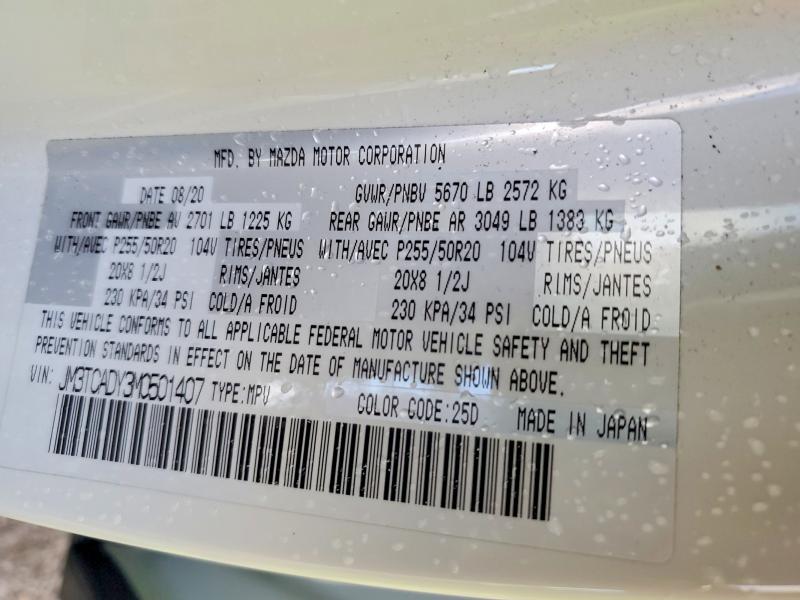 76850355 :رقم المزاد ، JM3TCADY3M0501407 vin ، 2021 Mazda Cx-9 مزاد بيع
