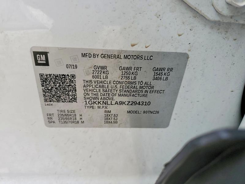 Продаж на аукціоні авто 2019 Gmc Acadia, vin: 1GKKNLLA9KZ294310, номер лоту: 77146875