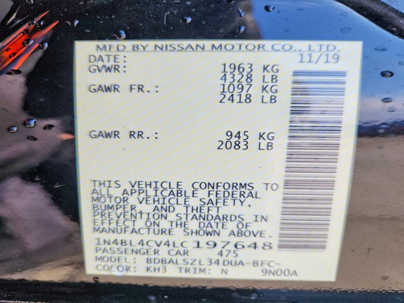 Aukcja sprzedaży 2020 Nissan Altima, vin: 1N4BL4CV4LC197648, numer aukcji: 73188095