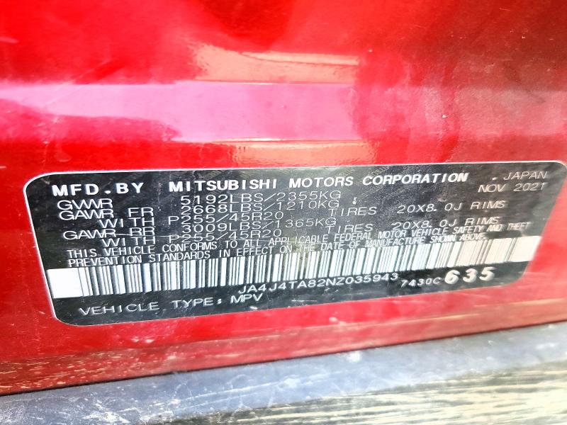 79435225 :رقم المزاد ، JA4J4TA82NZ035943 vin ، 2022 Mitsubishi Outlander مزاد بيع