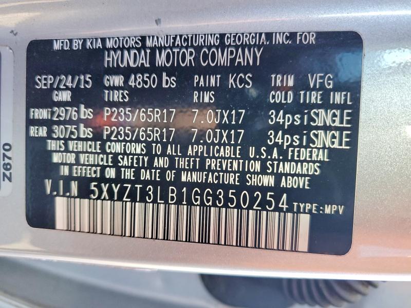 2016 Hyundai Santa Fe Sport მანქანა იყიდება აუქციონზე, vin: 5XYZT3LB1GG350254, აუქციონის ნომერი: 78233245