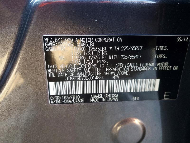Aukcja sprzedaży 2014 Toyota Rav4, vin: JTMZFREV0EJ014884, numer aukcji: 76207545