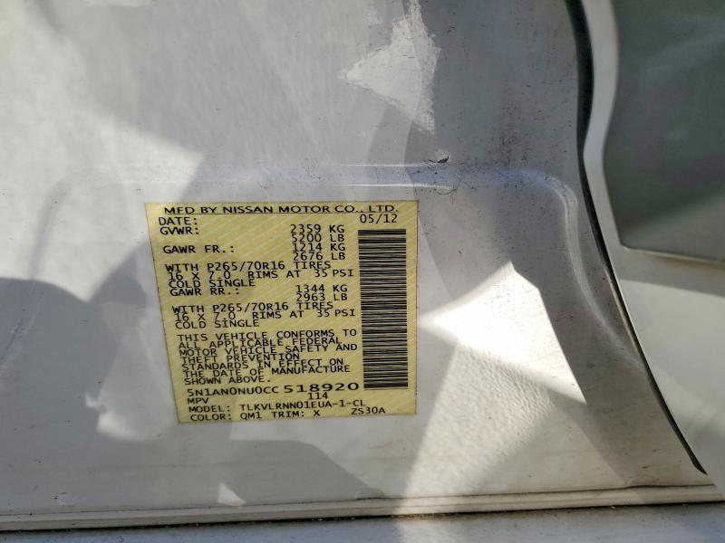 2012 Nissan Xterra Off მანქანა იყიდება აუქციონზე, vin: 5N1AN0NU0CC518920, აუქციონის ნომერი: 78159695