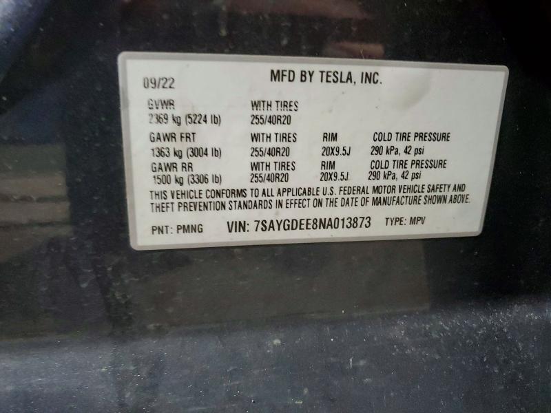 Aukcja sprzedaży 2022 Tesla Model Y, vin: 7SAYGDEE8NA013873, numer aukcji: 78333165
