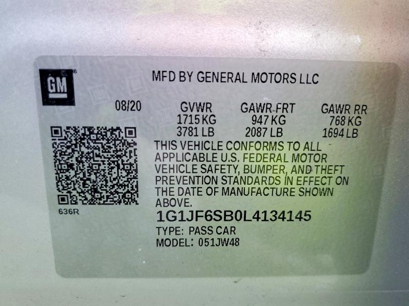 Продажа на аукционе авто 2020 Chevrolet Sonic, vin: 1G1JF6SB0L4134145, номер лота: 78871645
