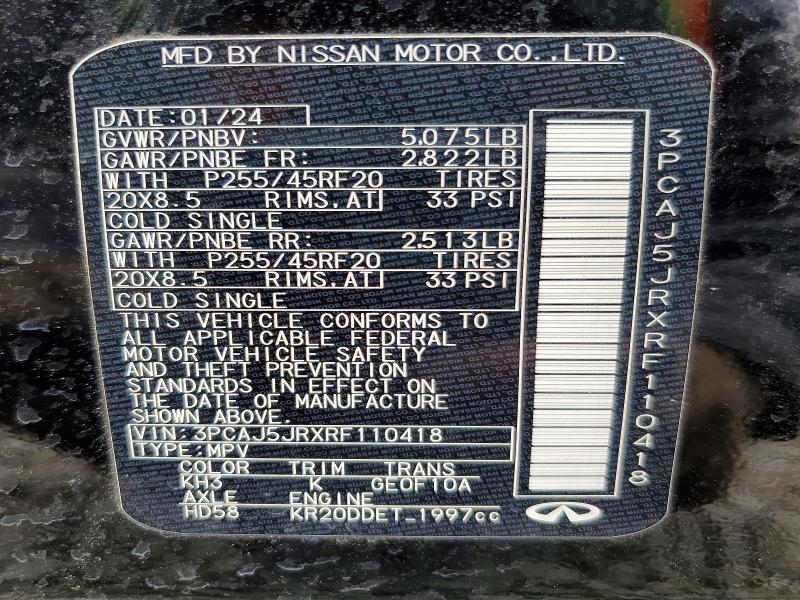 75816465 :رقم المزاد ، 3PCAJ5JRXRF110418 vin ، 2024 Infiniti Qx55 مزاد بيع